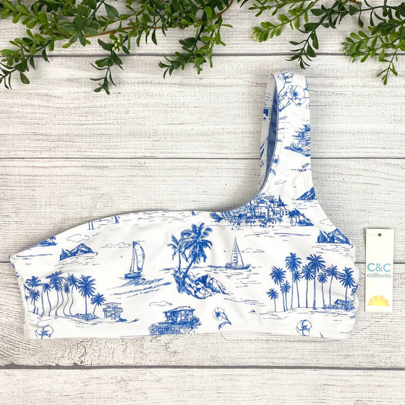 NEW Ladies C&C California Toile Days Beach Print One Shoulder Bikini Top LG - Picture 4 of 8